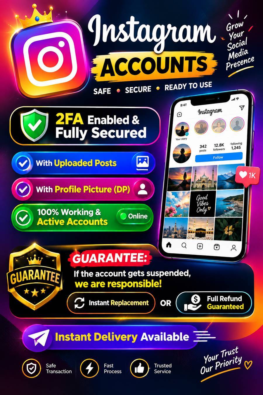 New Instagram account with 2FA security key